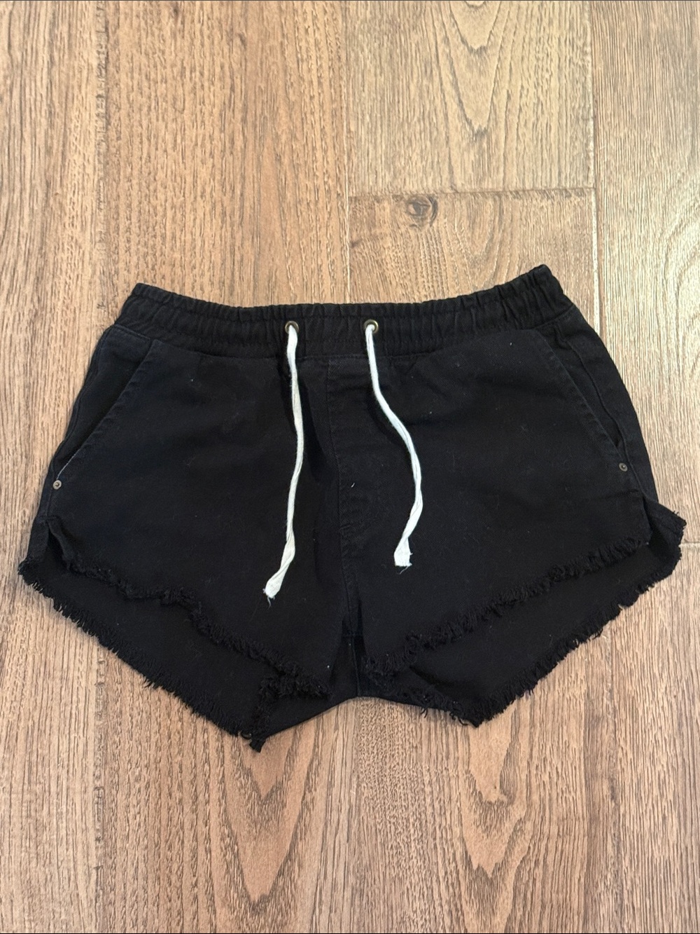 Billabong Black Drawstring Frayed-Hem Denim Shorts